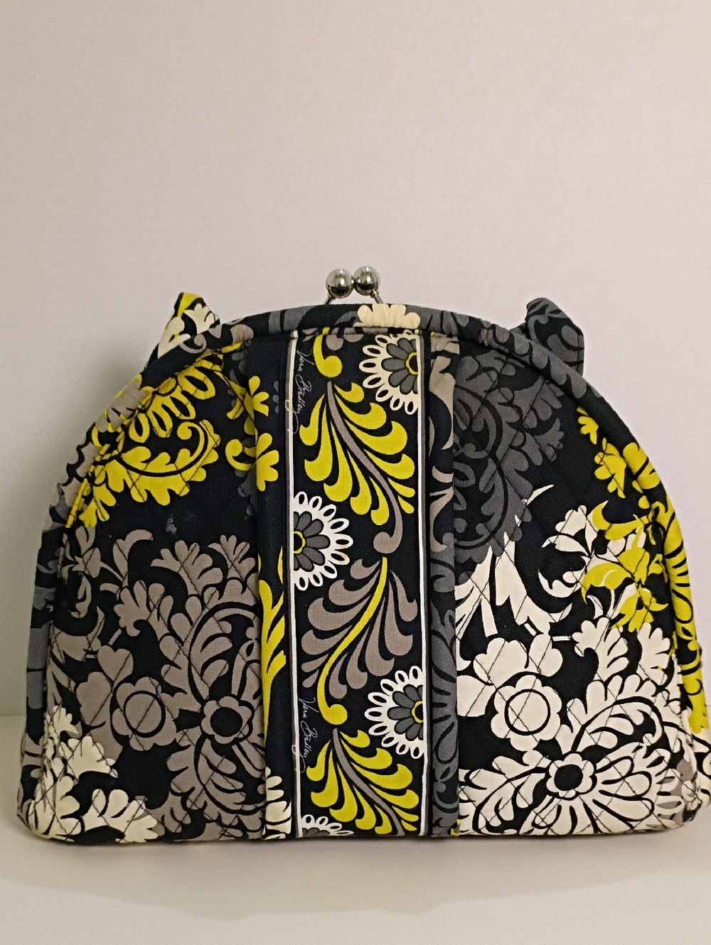 Vera Bradley Eloise Frame Satchel Bag  Yellow & Black Baroque Pattern